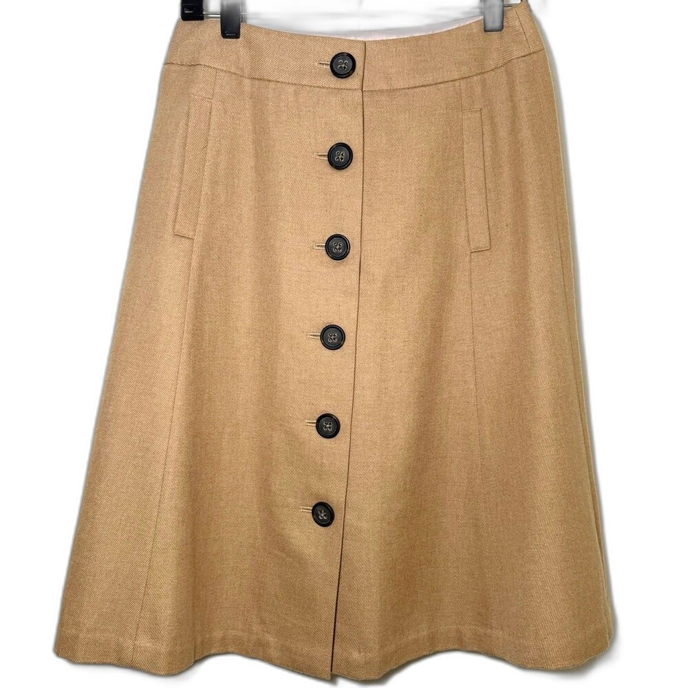NWT Banana Republic Skirt Womens 4 Camel Cotton Twill Button Front A-Line Lined